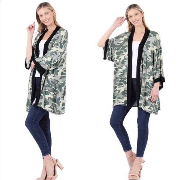 New! Soft Fabulous Green Camouflage Cardigan Open Front Kimono - Picture 3 of 8